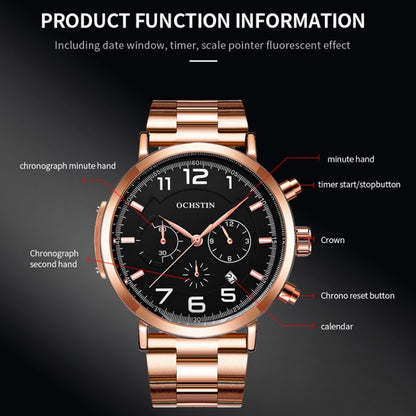 Men Fashion Steel Strap Multifunctional Quartz Watch, OCHSTIN 7243