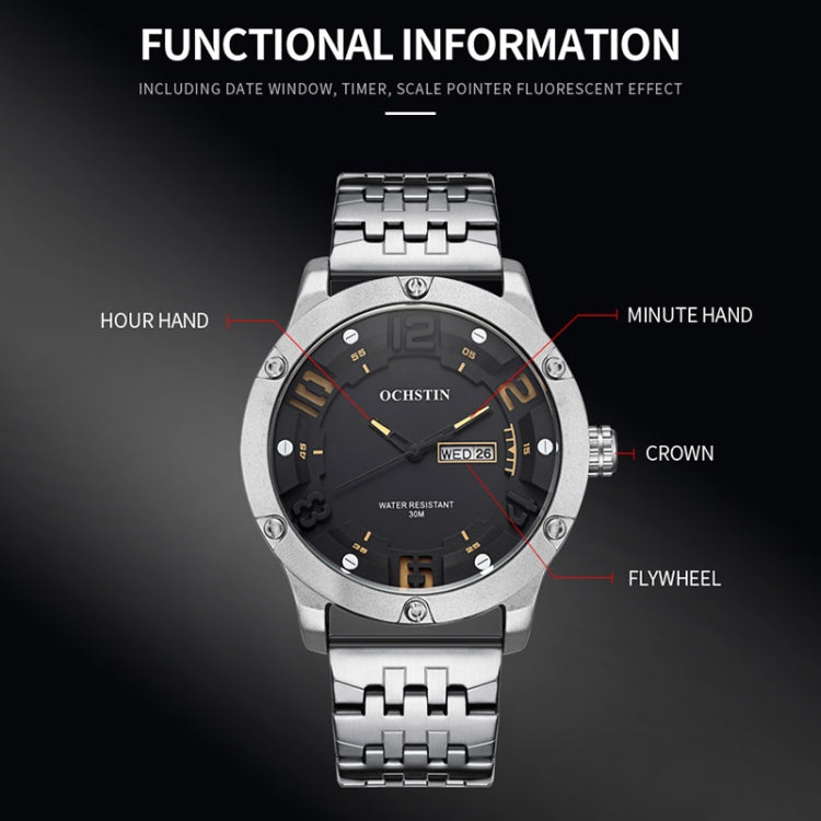 Fashion Steel Strap Day-date Quartz Men Watch, OCHSTIN 7255