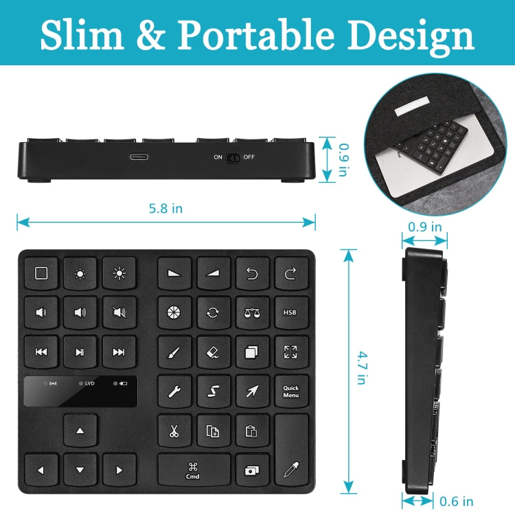 533 Portable Bluetooth 35-Key Wireless Numeric Keyboard, 533