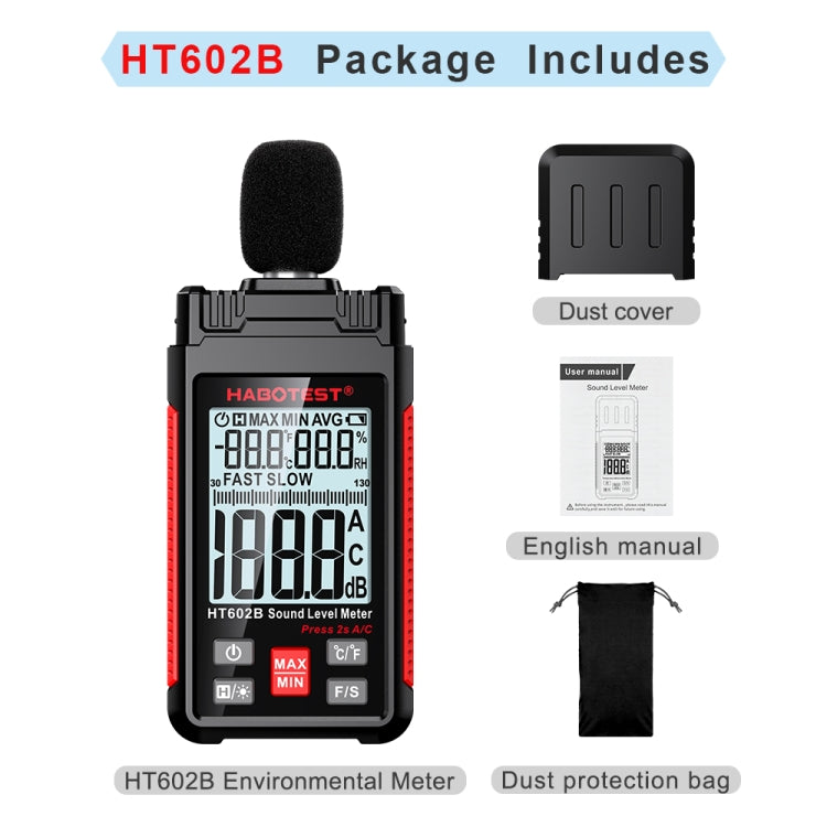 HABOTEST HT602B Multifunctional Digital Display Noise Decibel Tester, HT602B