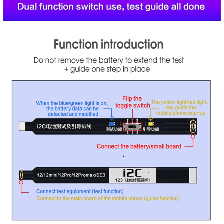 i2C Battery Boot Strap Test Flex Cable, For iPhone 5 SE / 6s / 6 Plus / 6s Plus / 7 / 7 Plus, For iPhone 8 / 8 Plus / X / XR / XS / XS Max / 11 Pro / 11 Pro Max, For iPhone 11 / SE2, For iPhone 12 mini / 12 / 12 Pro / 12 Pro Max / SE3