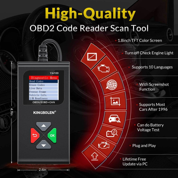KINGBOLEN YA100 OBD2 Car Engine Fault Diagnosis Tool, YA100