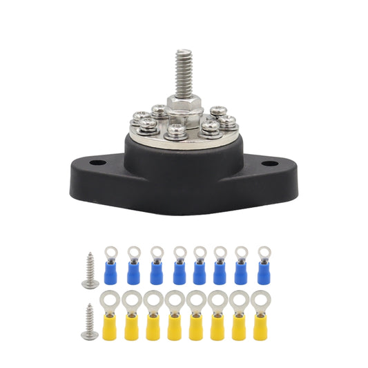 1/4 inch M6 RV Yacht 8-way Terminal Stud with 2 M5x20 Screws + 16pcs Terminals, CP-3063, CP-3064