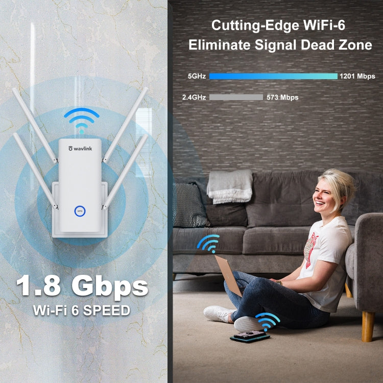 Wavlink AERIAL D4X AX1800Mbps Dual Frequency WiFi Signal Amplifier WiFi6 Extender, WN583AX1