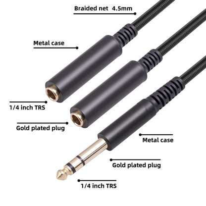 3718 6.35mm Male to Dual Female 1/4 TRS Stereo Audio Cable, Length: 30cm, 6.35mm M to 2 x F 30cm
