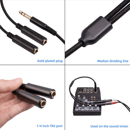 3718 6.35mm Male to Dual Female 1/4 TRS Stereo Audio Cable, Length: 30cm, 6.35mm M to 2 x F 30cm