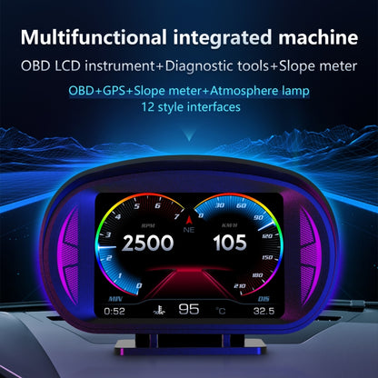 P2 3 inch Multi-function HD OBD LCD Instrument GPS Car Speed Slope Meter HUD Head-up Display, P2