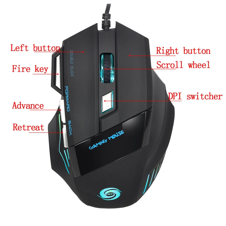 HXSJ A868 7-Keys Colorful Luminous Wired Mouse with Fire Button, A868