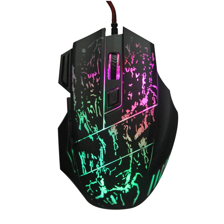 HXSJ A874 7-keys Flowing Water Crack Colorful Luminous Wired Gaming Mouse, A874