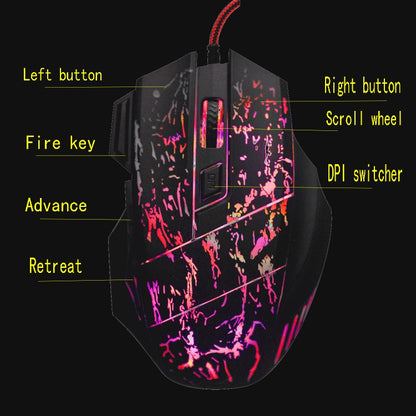 HXSJ A874 7-keys Flowing Water Crack Colorful Luminous Wired Gaming Mouse, A874