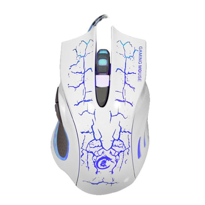HXSJ A888B 6-keys Crackle Colorful Lighting Wired Gaming Mouse, A888B White