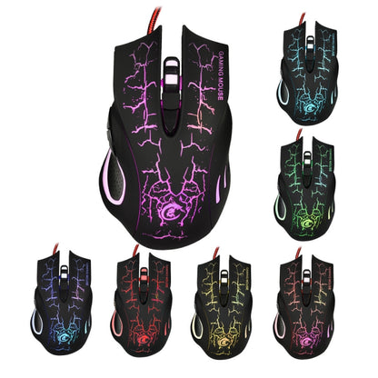 HXSJ A888B 6-keys Crackle Colorful Lighting Wired Gaming Mouse, A888B White