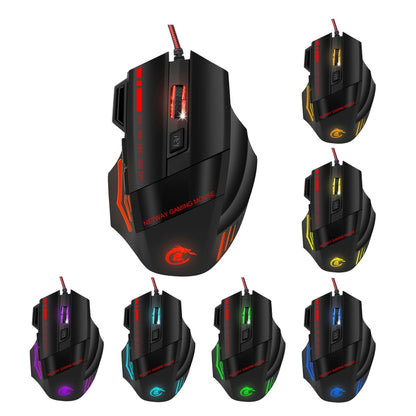 HXSJ A907 7 Keys Colorful Luminous 7D Wired Gaming Mouse, A907 Black