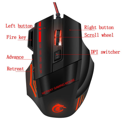 HXSJ A907 7 Keys Colorful Luminous 7D Wired Gaming Mouse, A907 Black