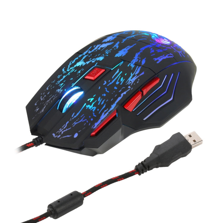 HXSJ H300 7 Keys Flowing Water Crack Colorful Luminous Wired Gaming Mouse, H300