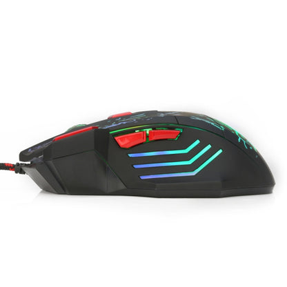 HXSJ H300 7 Keys Flowing Water Crack Colorful Luminous Wired Gaming Mouse, H300