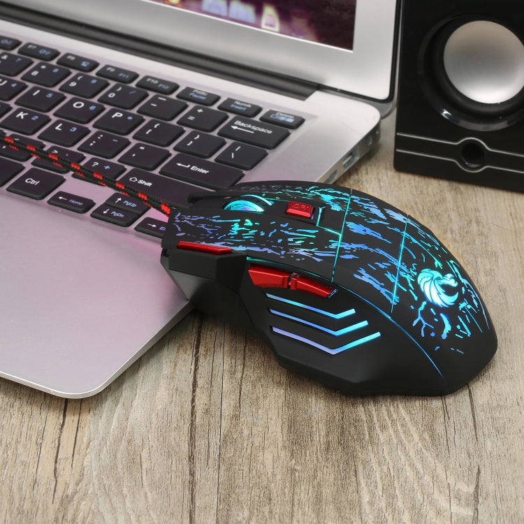 HXSJ H300 7 Keys Flowing Water Crack Colorful Luminous Wired Gaming Mouse, H300