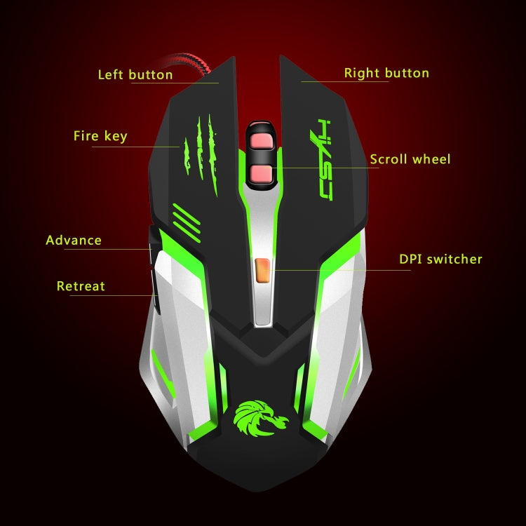 HXSJ S100 6 Keys Colorful Luminous Wired Gaming Mouse, S100