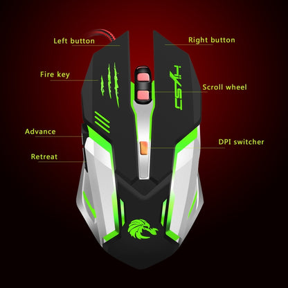 HXSJ S100 6 Keys Colorful Luminous Wired Gaming Mouse, S100