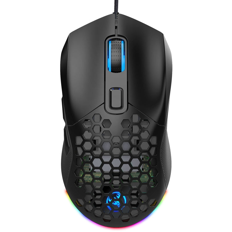 HXSJ X300 7200DPI RGB Backlight Interchangeable Back Cover Hole Gaming Wired Mouse, X300 Black