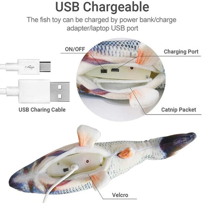 USB Charging Pet Simulation Fish Electric Cat Interactive Toy, Size：30cn, Size: 30cm (Black Grass Carp), Size: 30cm (Salmon), Size: 30cm (Red Carp)