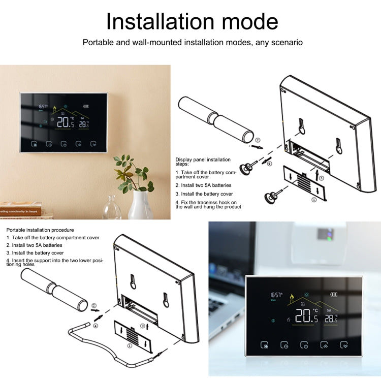 BHT-8000RF-VA- GBC Wireless Smart LED Screen Thermostat Without WiFi, Specification:Electric / Boiler Heating, Electric Heating, Electric Boiler Heating, Boiler Heating, Water Heating, Hydroelectric Heating, Water Boiler Heating