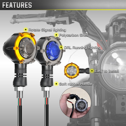 1 Pair Motorcycles Universal Rotating LED Dual-color Flow Turn Signal Light