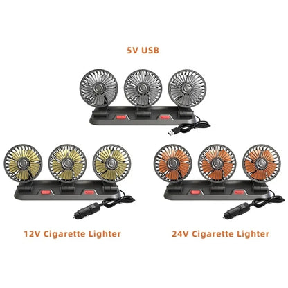 F4310 360-Degree Rotating Adjustable Car Three-Head Fan, F4310 24V Cigarette Lighter, F4310 USB Universal, F4310 12V Cigarette Lighter