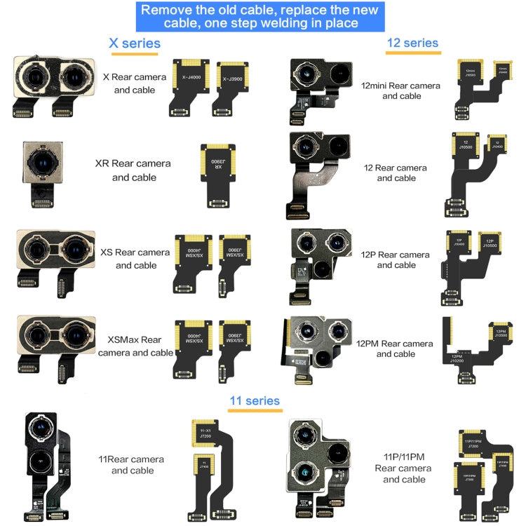 i2C Back Facing Wide Camera Cable, For iPhone X J3900, For iPhone XS / XS Max J3900, For iPhone 11 J7200, For iPhone 11 Pro / 11 Pro Max J7200, For iPhone 12 J10500, For iPhone 12 Pro J10500, For iPhone 12 Pro Max J10200