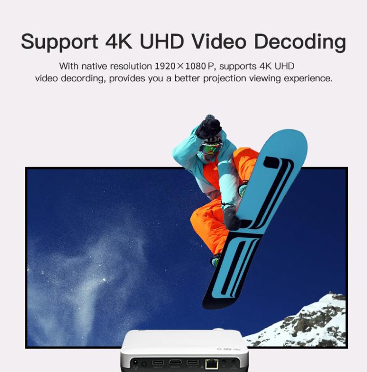 WOWOTO H10S TIDLP DMD 0.45 inch 1920 x 1080P 4K 500ANSI RGB LED Smart Projector, H10S