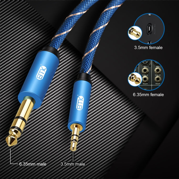 EMK 3.5mm Jack Male to 6.35mm Jack Male Gold Plated Connector Nylon Braid AUX Cable for Computer / X-BOX / PS3 / CD / DVD, 1m, 1.5m, 2m, 3m, 5m