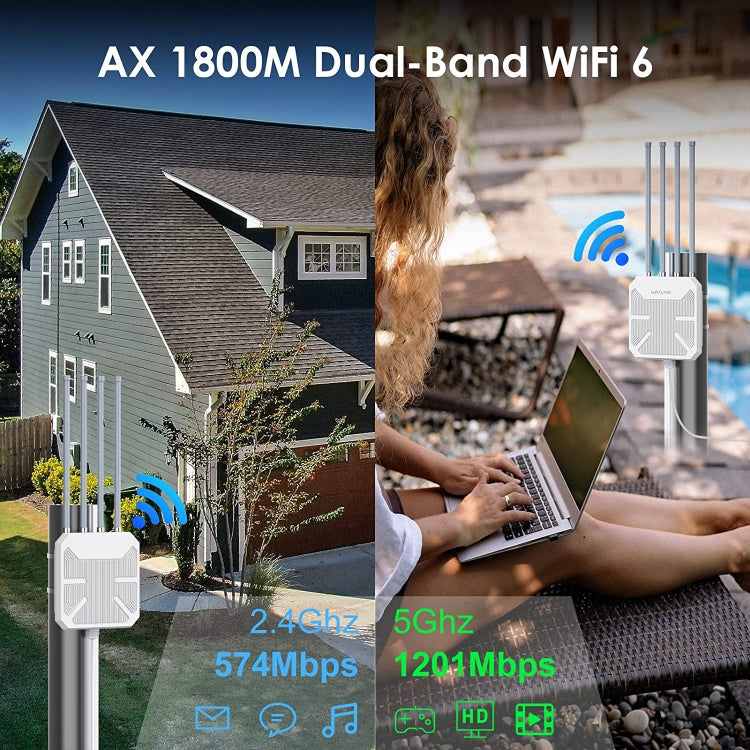 Wavlink WN573HX1 WiFi 6 AX1800 Dual Band Long Range Outdoor WiFi Extender, WN573HX1