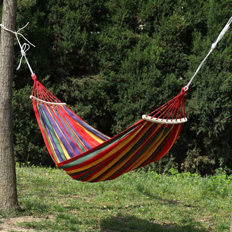 Outdoor Double Thickened Canvas Hammock Indoor Swing with Detachable Curved Rod, 190x100cm