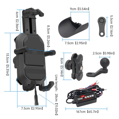 WUPP CS-1848B1 15W Motorcycle Wireless Fast Charging Phone Navigation Holder, Rearview Mirror Type