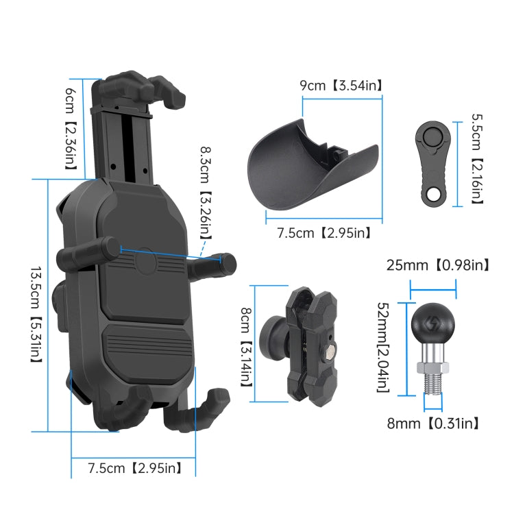 WUPP ZH-1848A1 Motorcycle Shock Absorption Riding Phone Navigation Holder, M8 Ball Joint, M10 Ball Joint