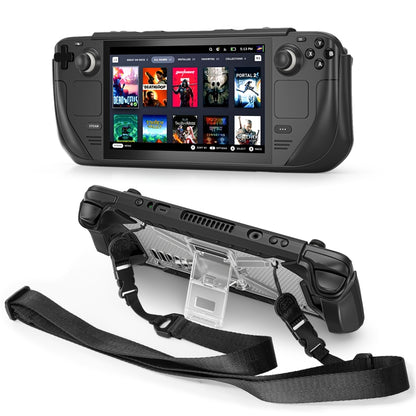 Shockproof Game Console Case with Holder & Shoulder Strap, Case + Shoulder Strap(Black+Transparent)