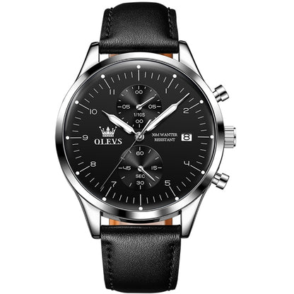 OLEVS 2880 Men Multifunctional Business Waterproof Leather Strap Quartz Watch