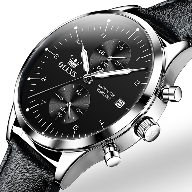 OLEVS 2880 Men Multifunctional Business Waterproof Leather Strap Quartz Watch