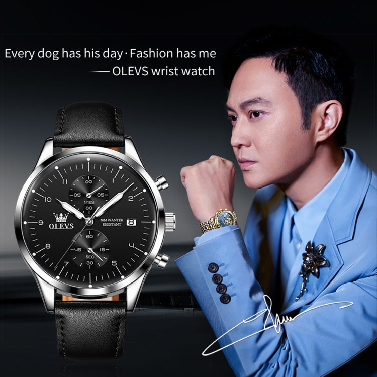 OLEVS 2880 Men Multifunctional Business Waterproof Leather Strap Quartz Watch