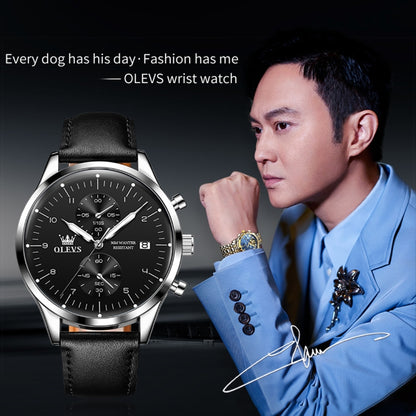 OLEVS 2880 Men Multifunctional Business Waterproof Leather Strap Quartz Watch
