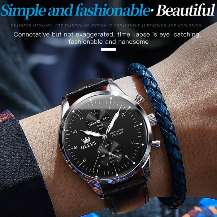 OLEVS 2880 Men Multifunctional Business Waterproof Leather Strap Quartz Watch