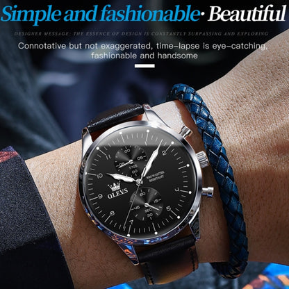 OLEVS 2880 Men Multifunctional Business Waterproof Leather Strap Quartz Watch