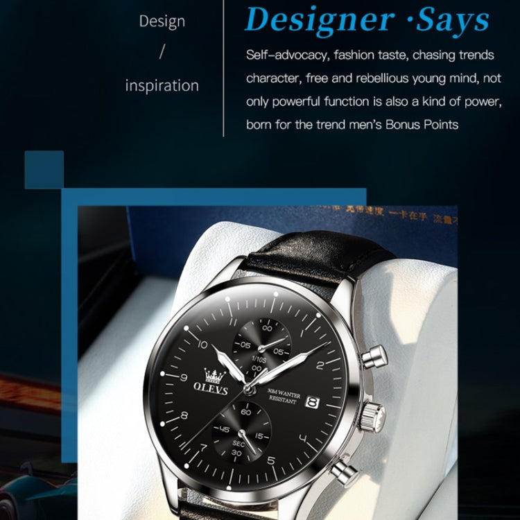 OLEVS 2880 Men Multifunctional Business Waterproof Leather Strap Quartz Watch