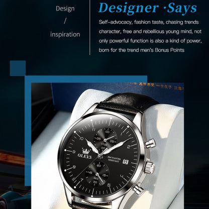 OLEVS 2880 Men Multifunctional Business Waterproof Leather Strap Quartz Watch