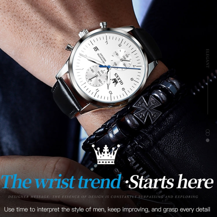 OLEVS 2880 Men Multifunctional Business Waterproof Leather Strap Quartz Watch
