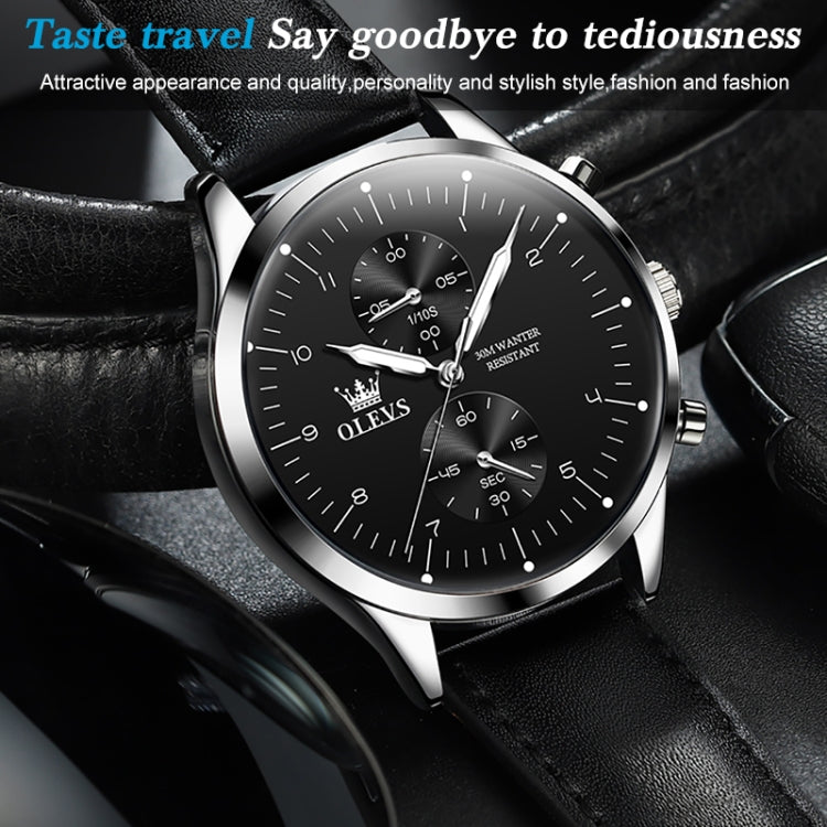 OLEVS 2880 Men Multifunctional Business Waterproof Leather Strap Quartz Watch