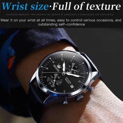 OLEVS 2880 Men Multifunctional Business Waterproof Leather Strap Quartz Watch