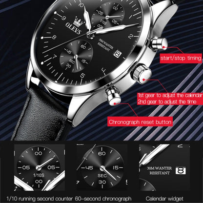 OLEVS 2880 Men Multifunctional Business Waterproof Leather Strap Quartz Watch