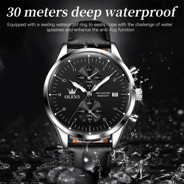 OLEVS 2880 Men Multifunctional Business Waterproof Leather Strap Quartz Watch