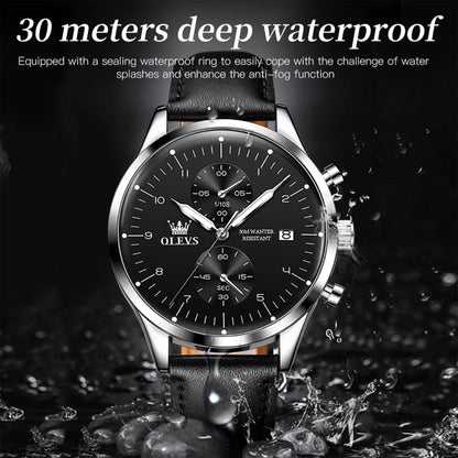 OLEVS 2880 Men Multifunctional Business Waterproof Leather Strap Quartz Watch